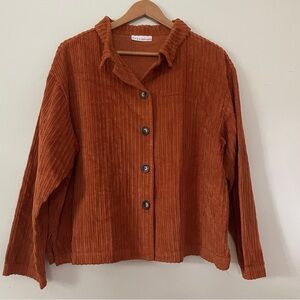 Bryn Walker Wide Whale Corduroy Shirt Jacket S Burnt Orange Lagenlook Oversized